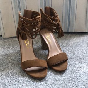 Ccocci brown suede block heel.